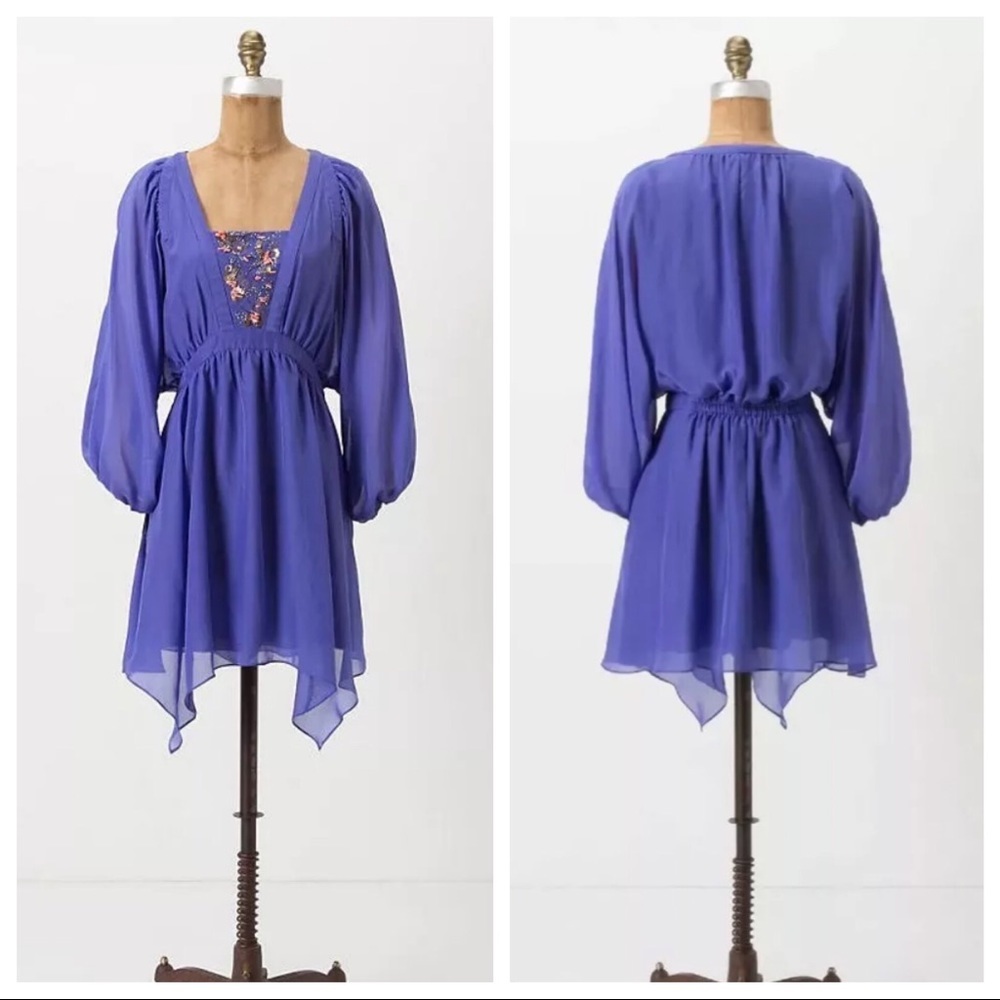 Anthropologie sz 0 Flowy Beaded Silk Kelwa Dress